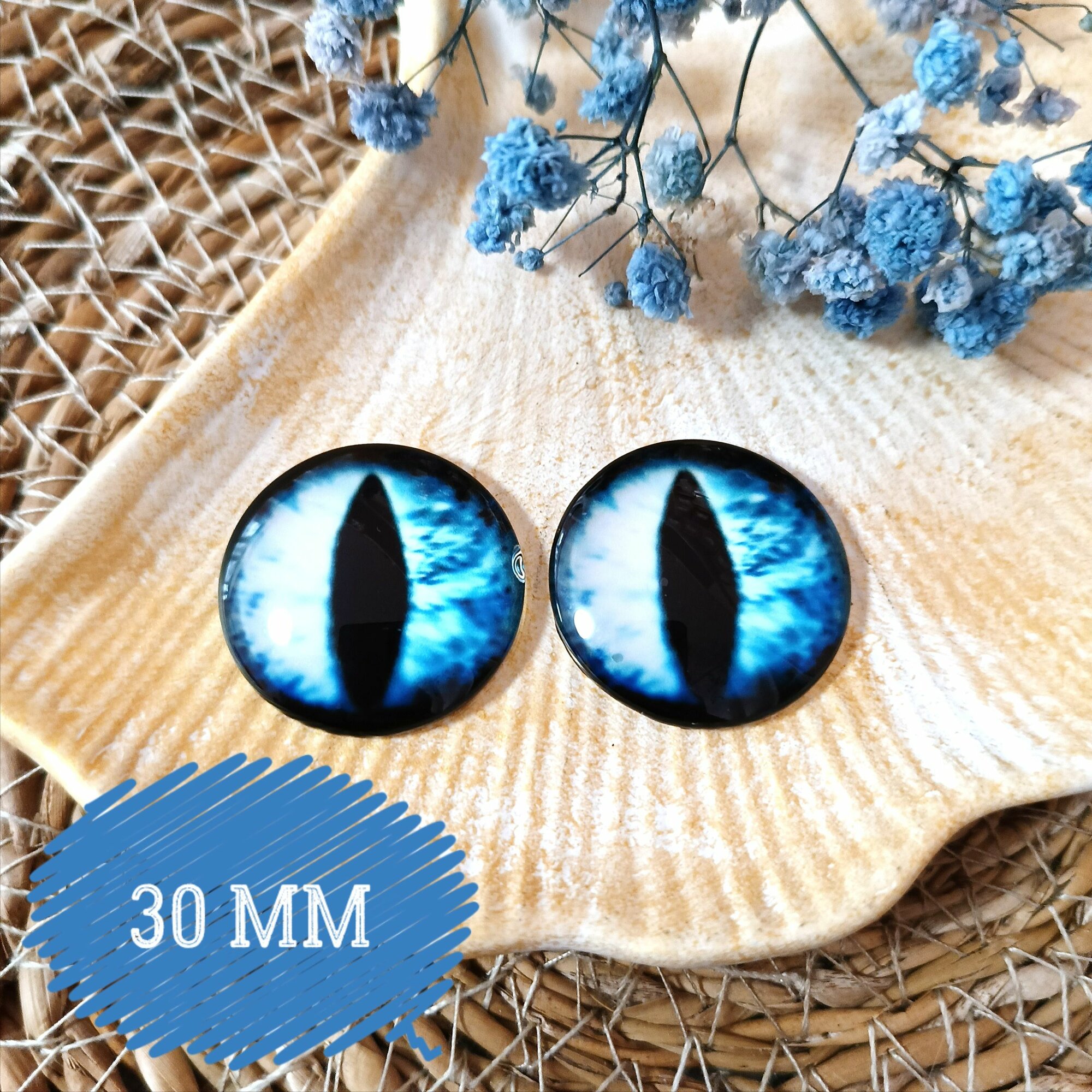 Глаза стеклянные кабошоны для игрушек 30мм 2шт