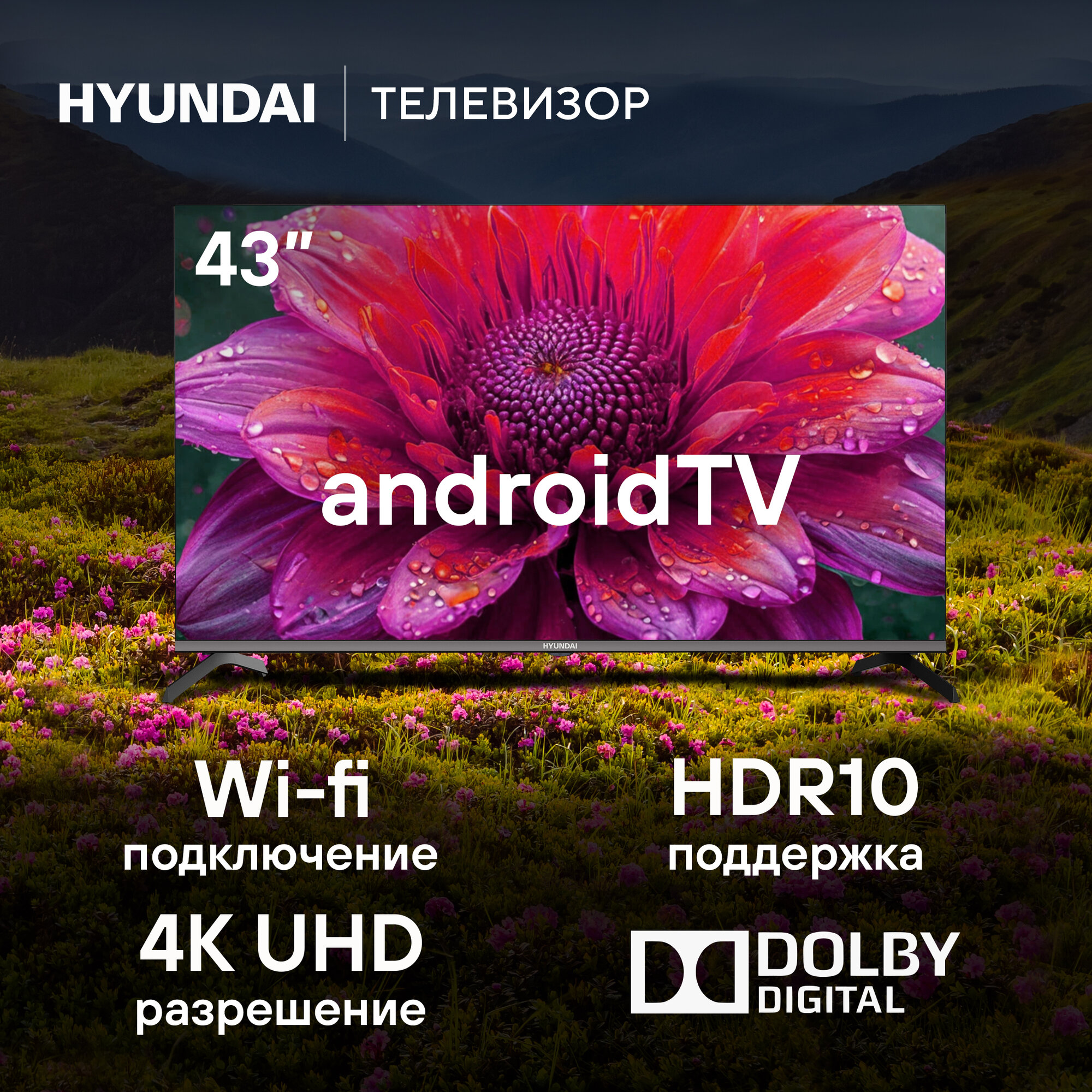 43" Телевизор Hyundai H-LED43BU7006, 4K Ultra HD, черный, смарт ТВ, Android TV