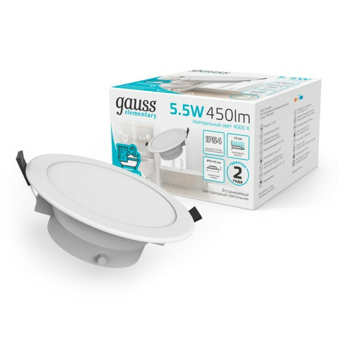 Светильник Gauss Elementary LED 55 Вт IP54 белый
