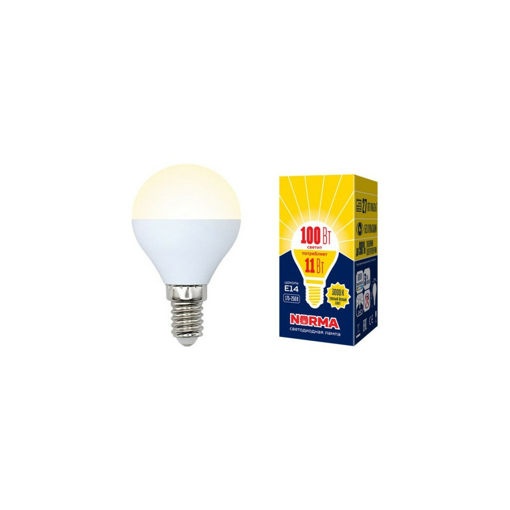 Лампа Volpe LED-G45-11W E14 теплый свет 900лм 25000ч