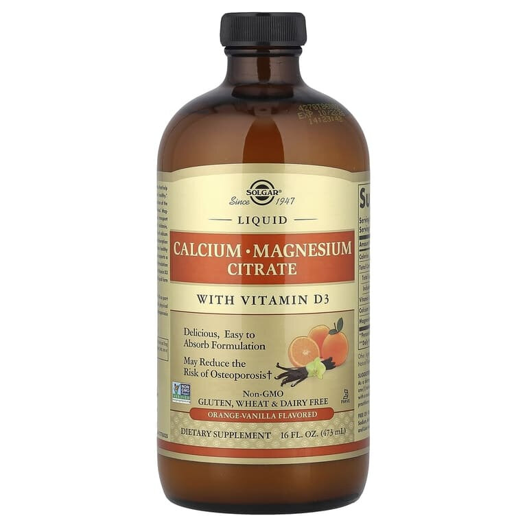 Solgar Calcium Magnesium Citrate with Vitamin D3 Liquid OrangeVanilla Цитрат кальция и магния с витамином Д3 в жидкой форме вкус натурального апельсина и ванили 473 мл