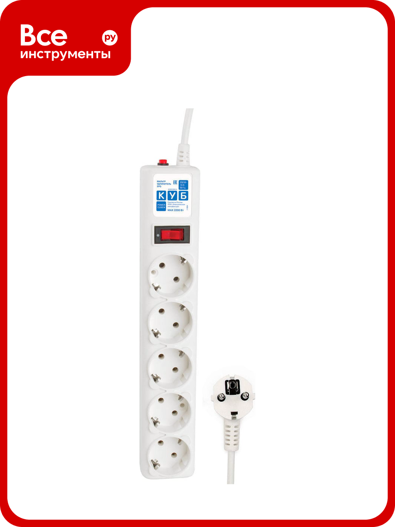 Фильтр-удлинитель B 3м 5роз. белый Power Cube SPG-B-10-WHITE