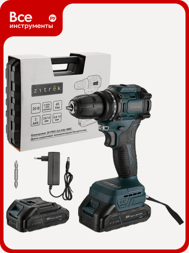 Изображение товара Дрель-шуруповерт аккумуляторная бесщеточная Zitrek Greenpower 20 PRO в кейсе, 20В, 2x2.0Ач 085-1314, деревянный,
