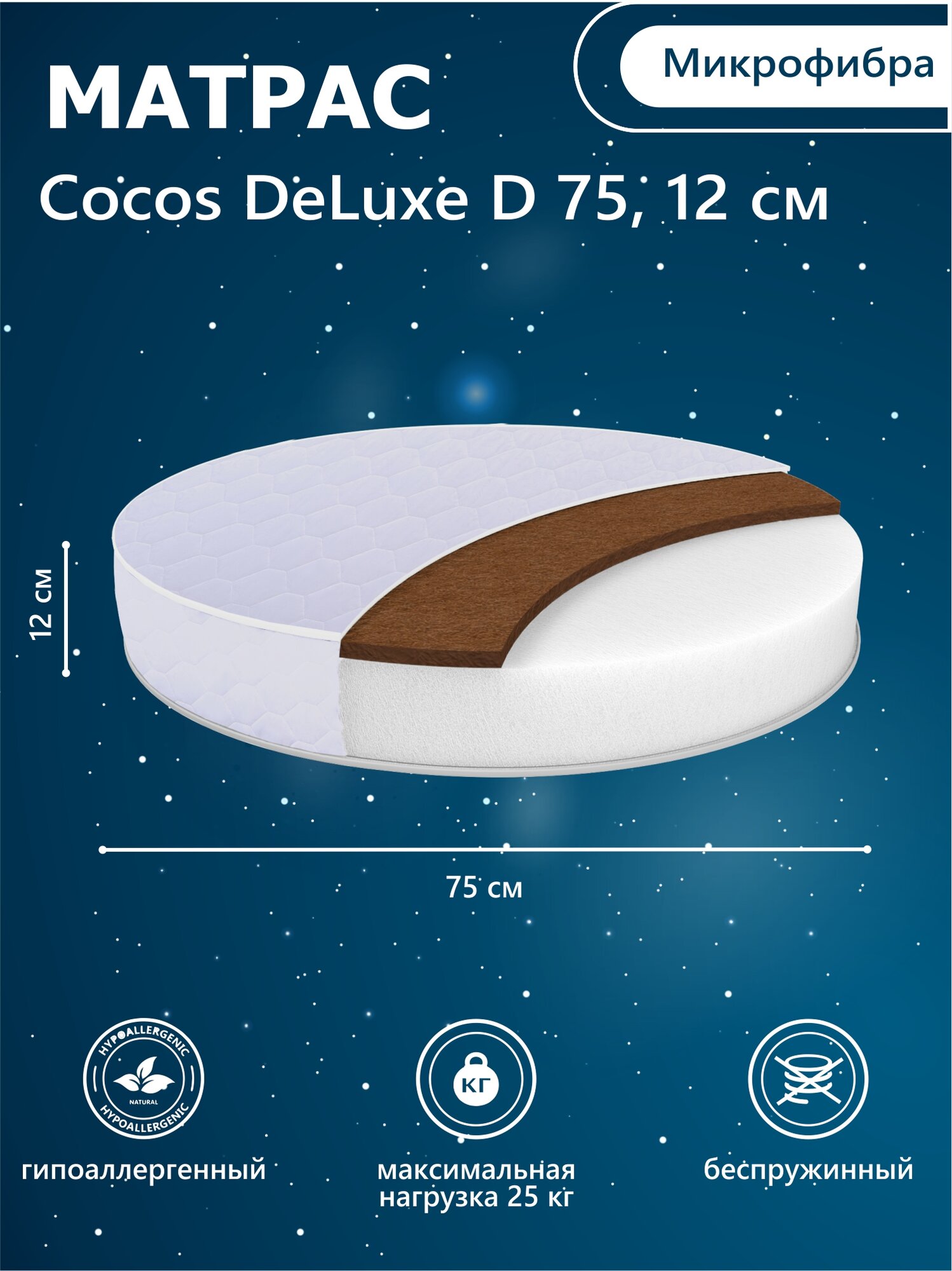 Матрас в кроватку Sweet Baby COCOS DeLuxe круглый (d75) 12 см