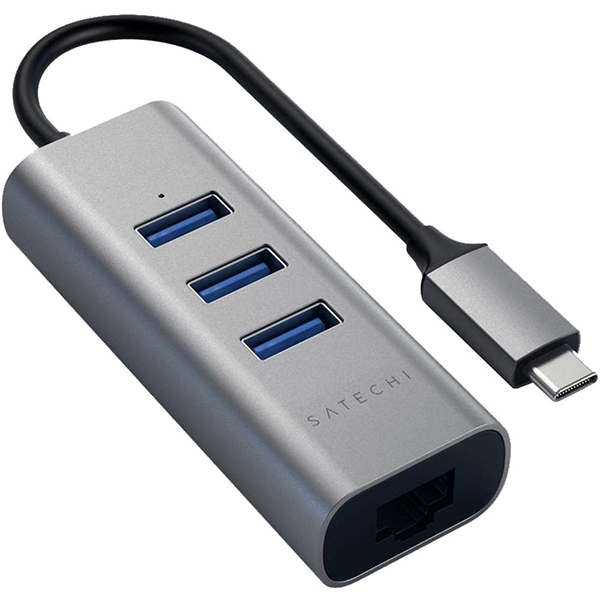 USB-концентратор Satechi USB-C с 3 портами USB 3.0 и Ethernet (RJ45) (ST-TC2N1USB31AM) серый космос — фото 1