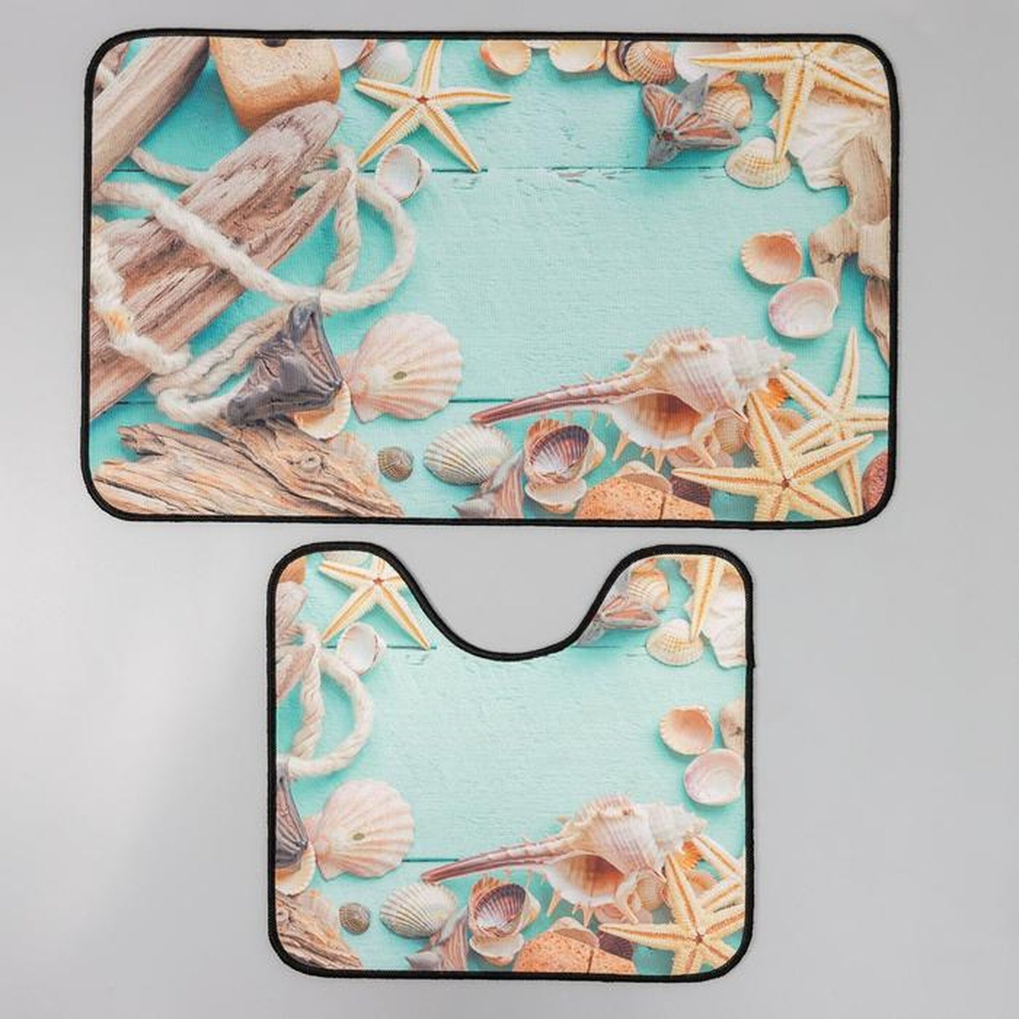 Набор ковриков для ванной и туалета Доляна «Ракушки» 2 шт: 40×45 45×75 см