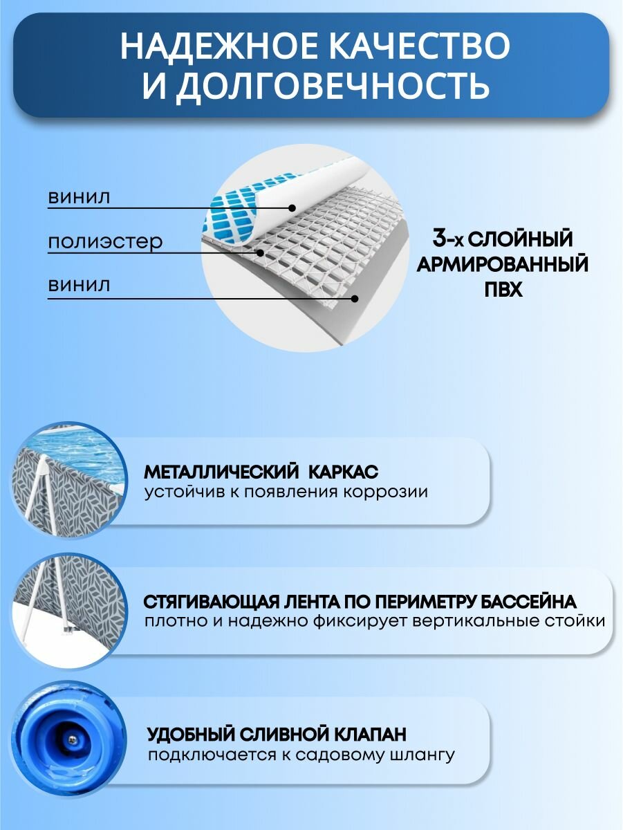 Каркасный бассейн Bestway 366х201х66 см, прямоугольный, 4000 л, серый, модель Pool 561FT — фото 1