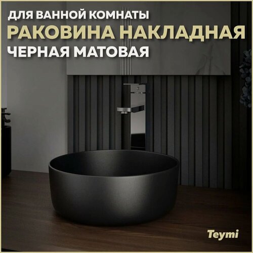 Изображение товара Раковина накладная круглая в ванную Teymi Lina D31 цвет черный матовый T50286