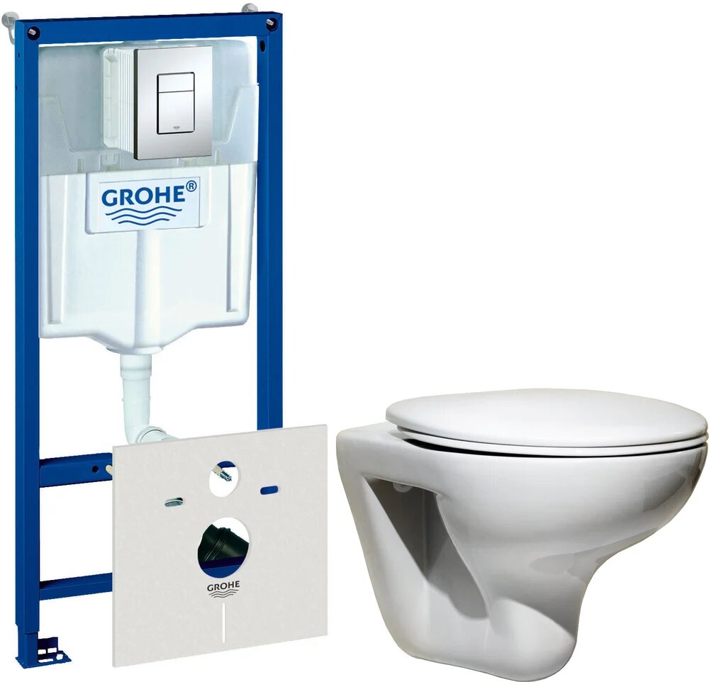 Комплект 3 в 1 Унитаз подвесной Roca Mateo 346200000 / Сиденье DIWO Матео 0346 быстросъемное с микролифтом / Комплект Grohe Rapid SL 38775001H цвет хром