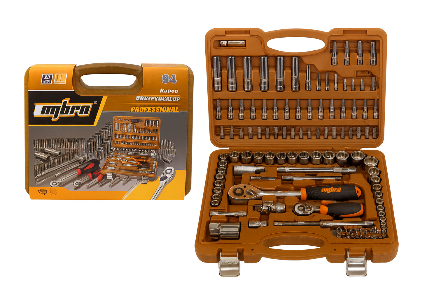 Инструмент Ombra, 94 предмета, 1/2" и 1/4", кейс пластиковый, артикул OMT94S