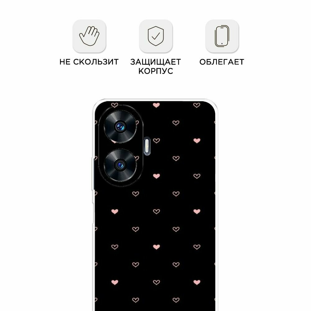 Чехол на Realme C55 / Реалми C55 с принтом "Черный фон и сердечки" — фото 1