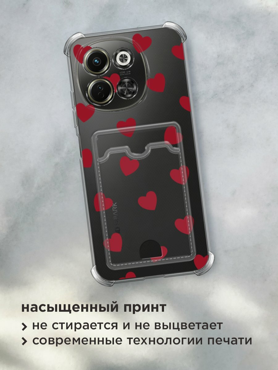 Чехол на Tecno Spark 30 5G (Текно Спарк 30 5G) с картой и принтом "Бордовые сердечки паттерн" — фото 1