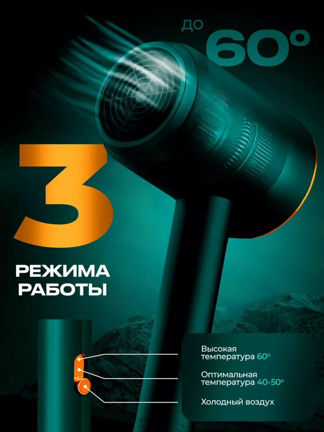 Фен PRO IONIC, 2000 Вт, ионизация, коллагеновый уход, легкий и компактный — фото 1