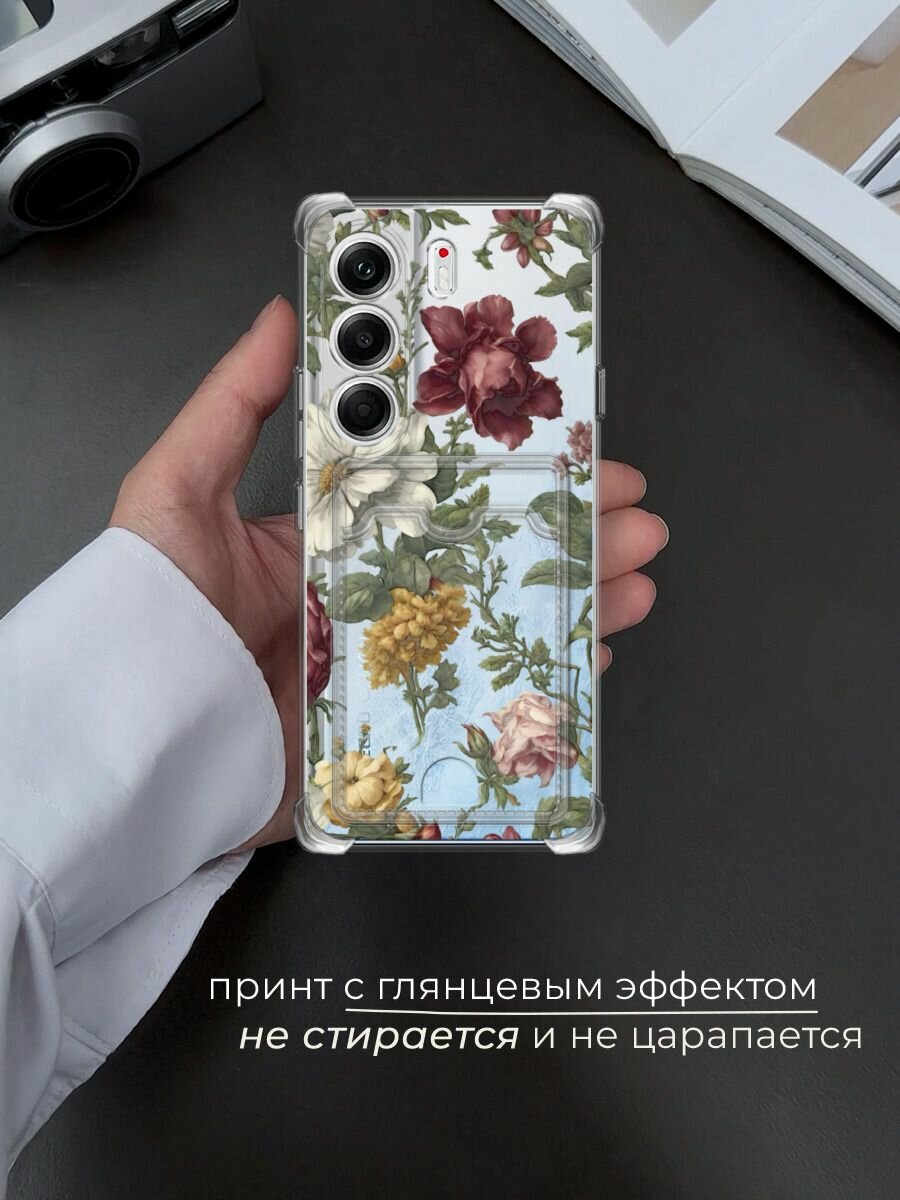 Чехол на Tecno Camon 40 Pro (Текно Камон 40 Про) с картой и принтом Акварельные цветы 2 — фото 1