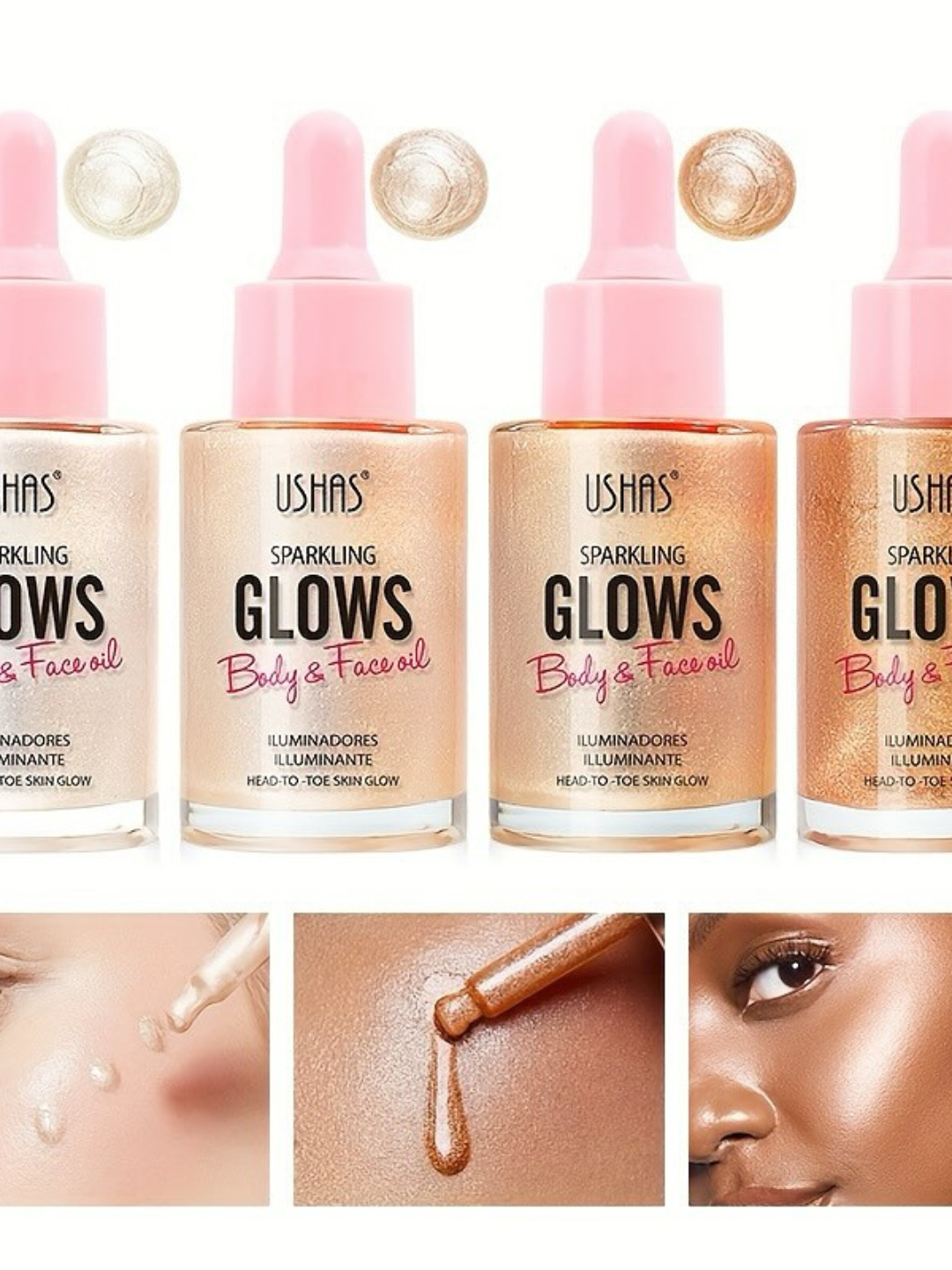 Жидкий хайлайтер USHAS для лица и тела, 4 оттенка, водостойкий, сияющий эффект