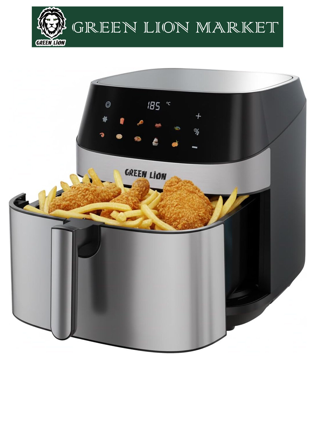 Аэрогриль электрический, 10 в 1, фритюрница для готовки без масла, 8 л, 2200Вт, Green Lion