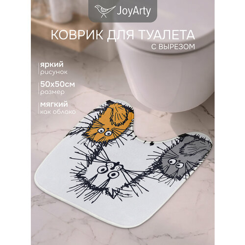 фото Коврик для туалета с вырезом противоскользящий joyarty joyarty "мохнатые коты" 50x50 см