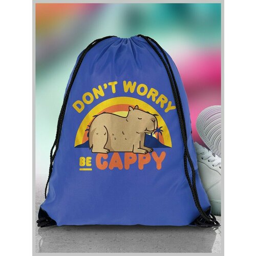 Мешок для сменной обуви ДТФ синий Капибара животные милота кавай - 3023 690₽