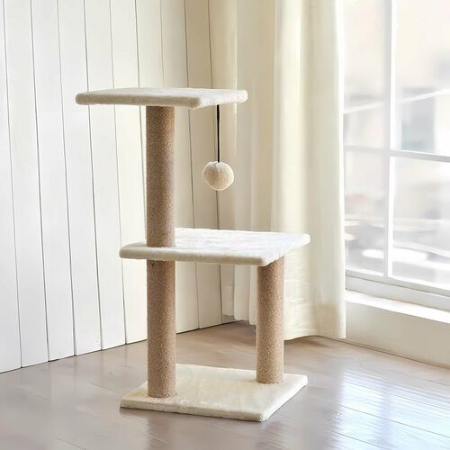 Когтеточка напольная для кошек с помпоном 3 уровня 70 см бежевый 2296₽