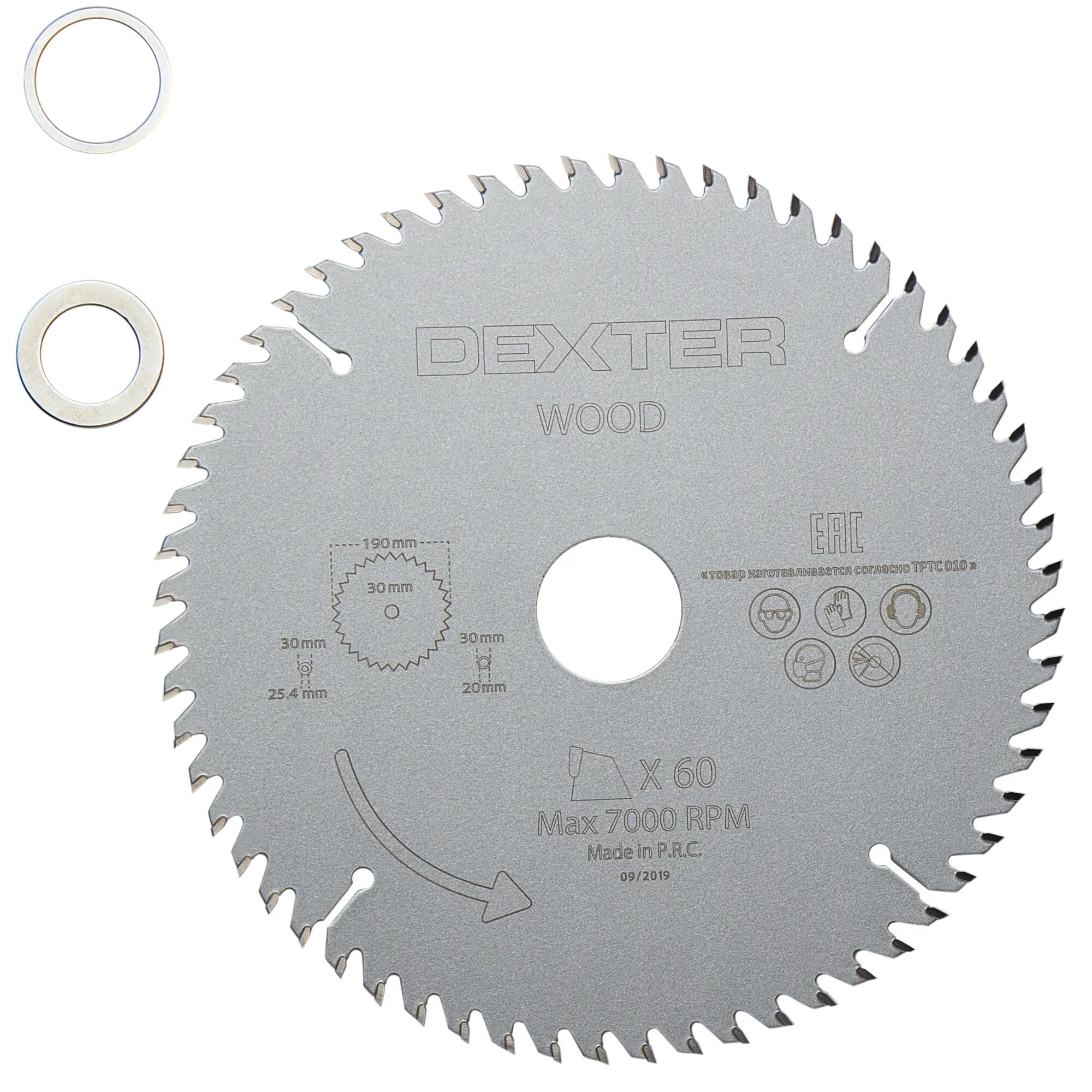 Диск пильный по дереву Dexter FD-E031903060T 60Т 190x30x1.2 мм кольца: 20 и 25.4