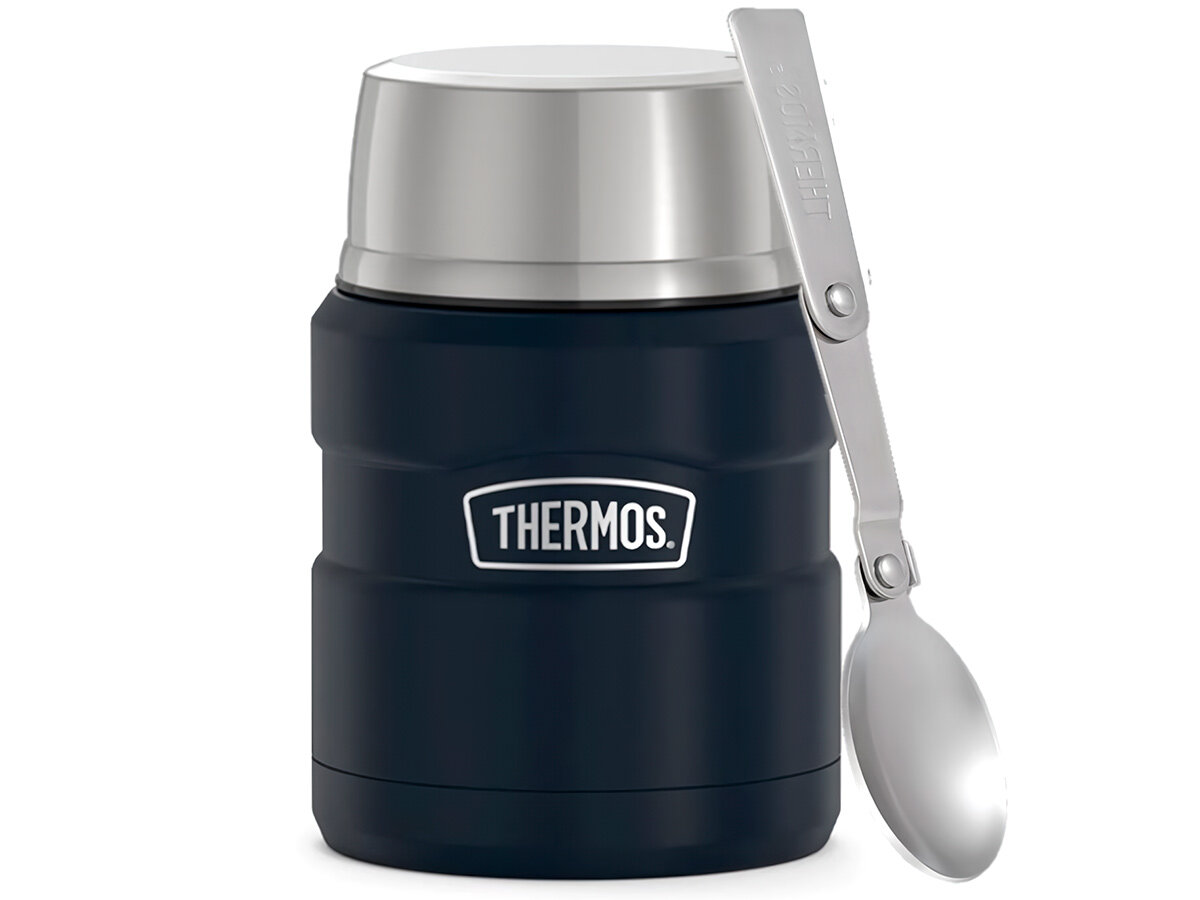 Термос для еды THERMOS KING SK-3000 0,47L, складная ложка из нержавеющей стали, чёрный