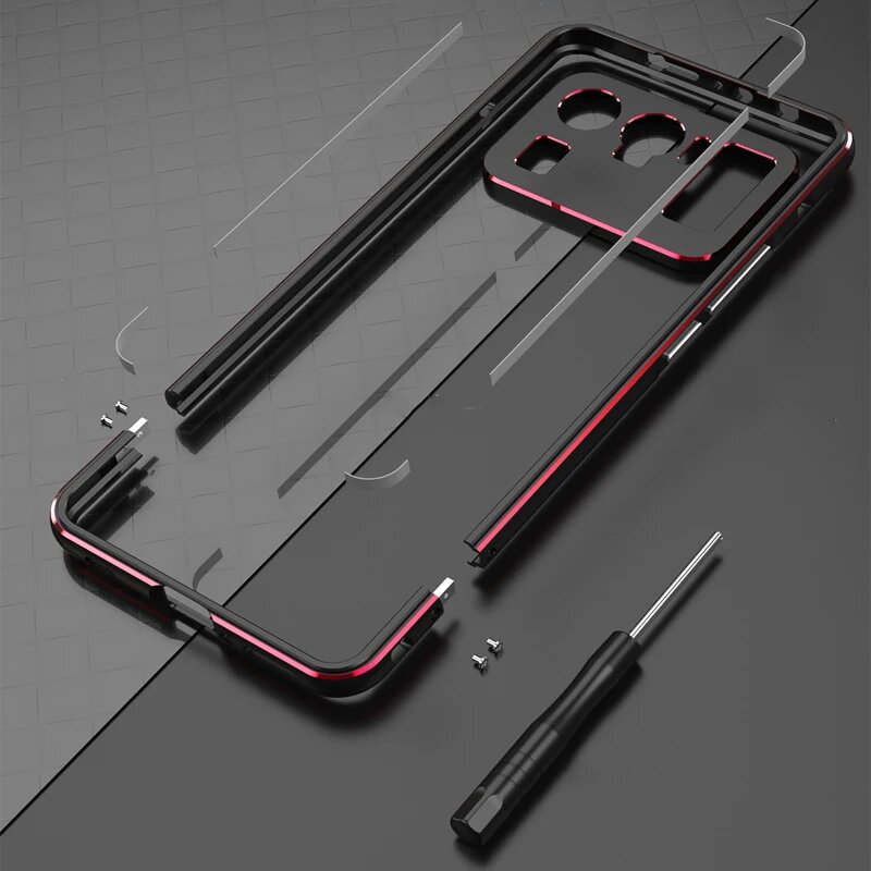 Чехол для Xiaomi 11 ультра Алюминиевый металлический бампер MI 11 ультра рамка металлическая защитная пленка для камеры для Xiaomi 11 Ультра чехол для телефона, Red-Black, Xiaomi 11 Ultra — фото 1