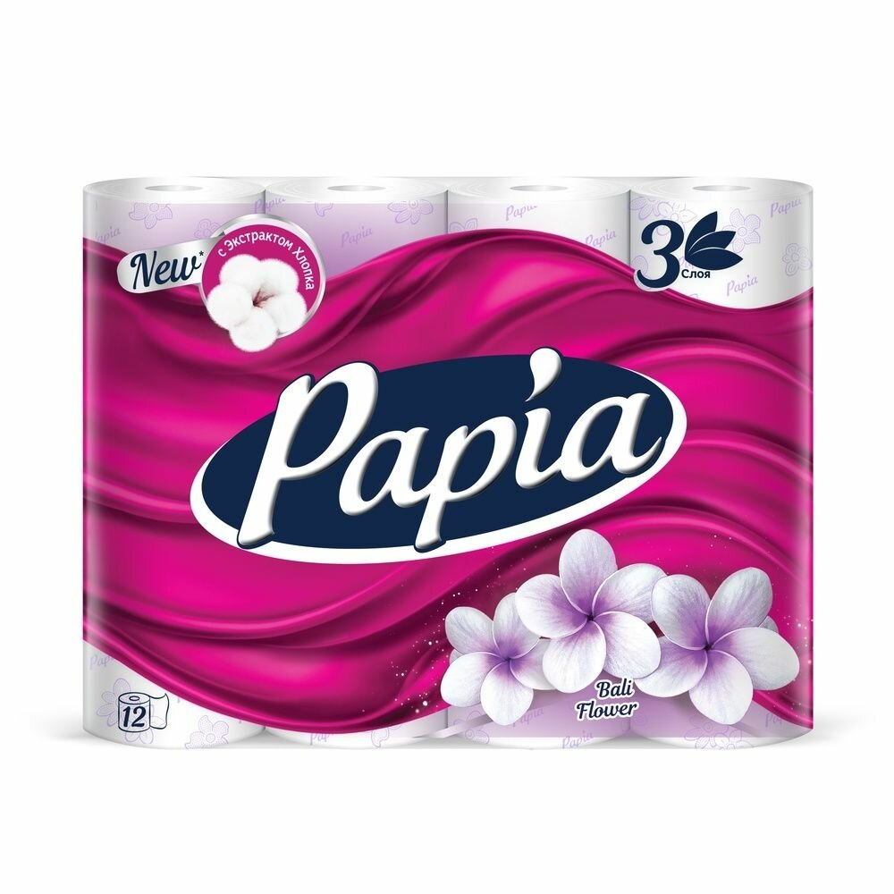 Бумага туалетная Papia, слоев: 3, листов 140шт., длина 16.8м, белый, 12шт. (5058531) - фото №1