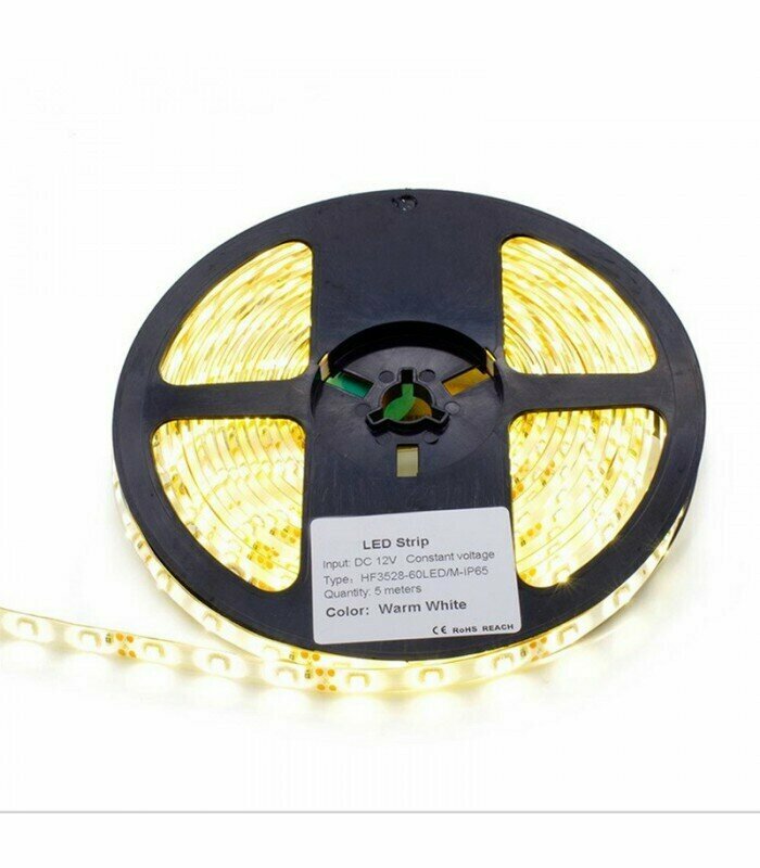 Светодиодная лента 12В. Катушка 5 метров. Цвет свечения: Теплый белый. IP65