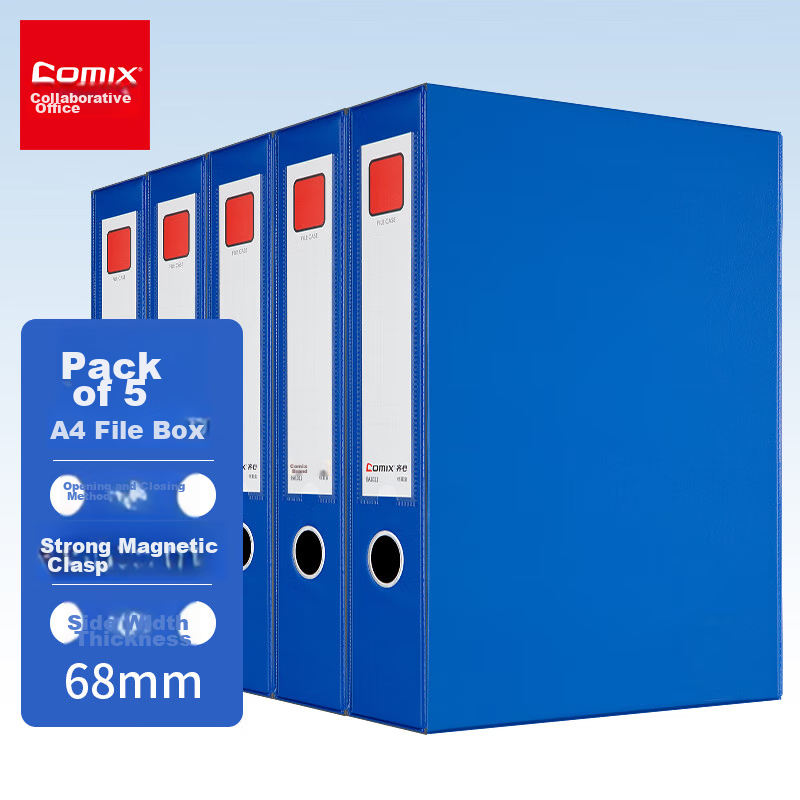 COMIX Magnetic PVC File Box Thickened Document Box Financial Receipt Paper Storage 5-Pack Blue EA1012-5
