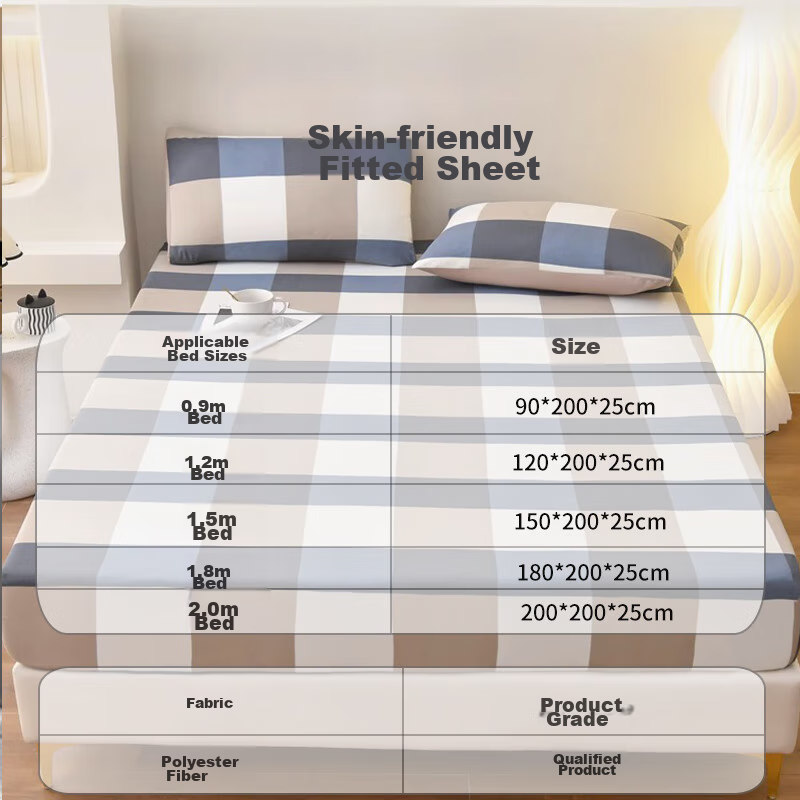 AVIVI Fitted Sheet 1.8m Bed Home Use Non-Slip Dust-Proof Mattress Protector Cover Suitable for 1.8m Bed Simple Grid Pattern