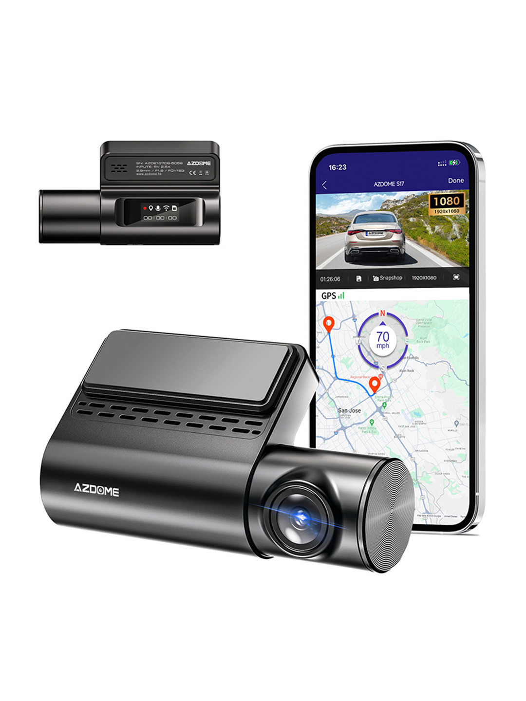 Azdome S17 4G GPS Wi-Fi регистратор с встроенной eSIM и возможностью удалённого просмотра — фото 1