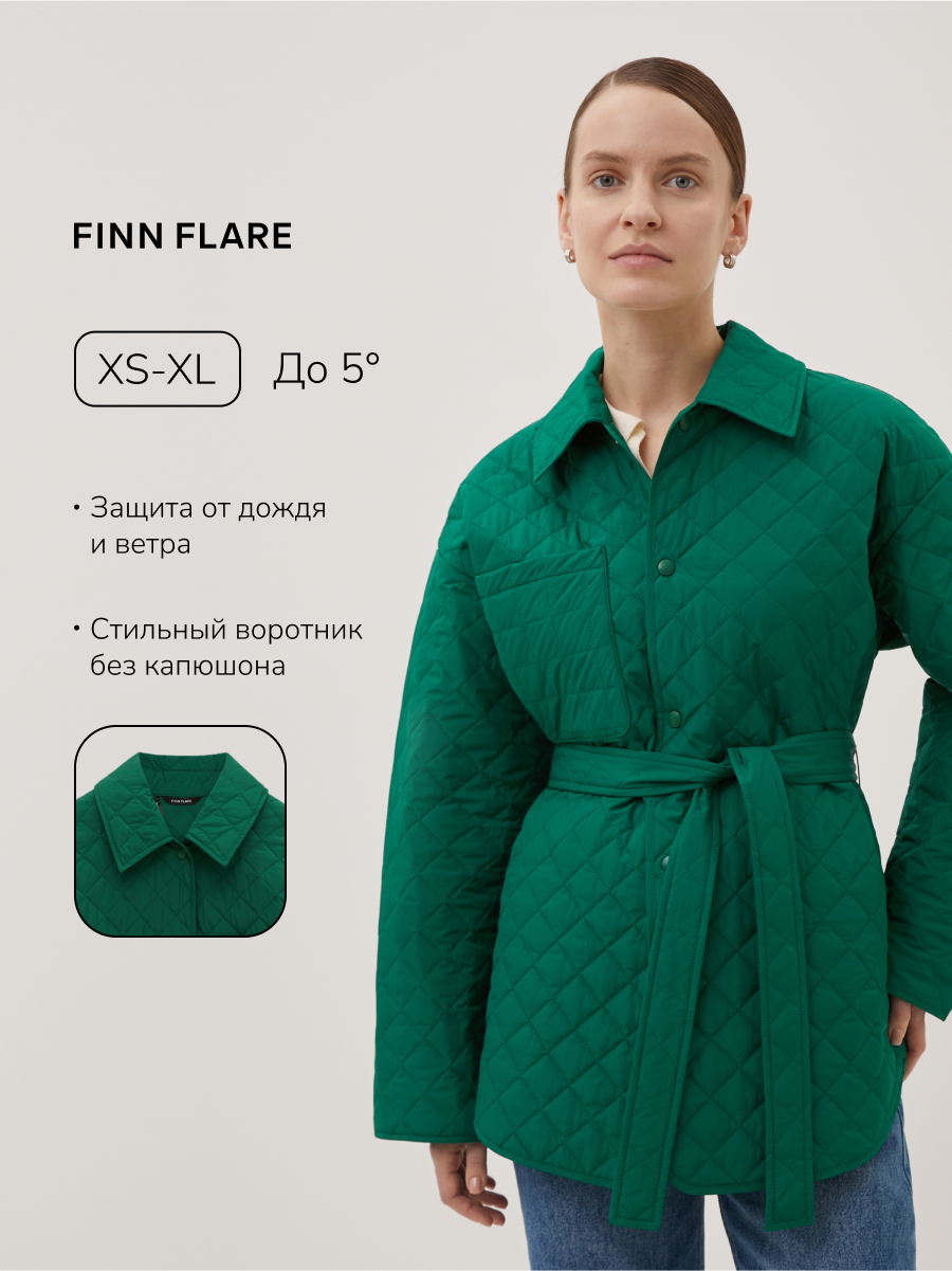 Куртка FINN FLARE Стеганая куртка с поясом, размер XL(176-100-106), темно-изумрудный