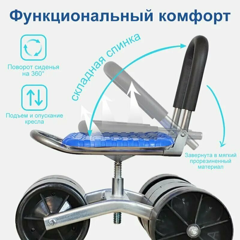 Садовые Кресла И Стулья Садовый стул, для теплиц, металл, поворотный, регулируемый, синий, Можно поднимать и опускать