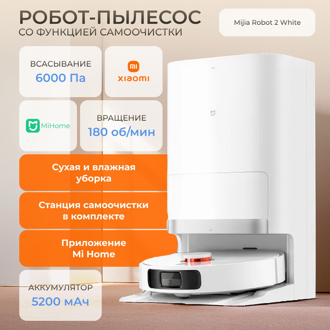 Робот-пылесос с функцией самоочистки Mijia All-Round Sweeping And Mopping Robot 2 (C102CN) White