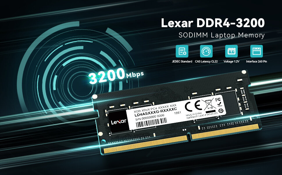 Оперативная память ОЗУ DDR4 16 ГБ, 3200 MHZ Lexar, для ноутбука, модуль памяти, 16ГБ — фото 1