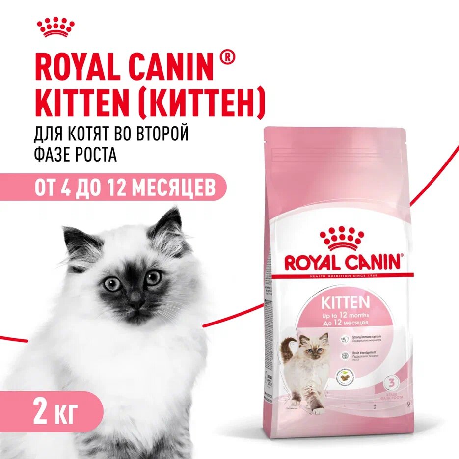 Сухой корм Royal Canin Kitten для котят от 4 месяцев, Курица, 2 кг.