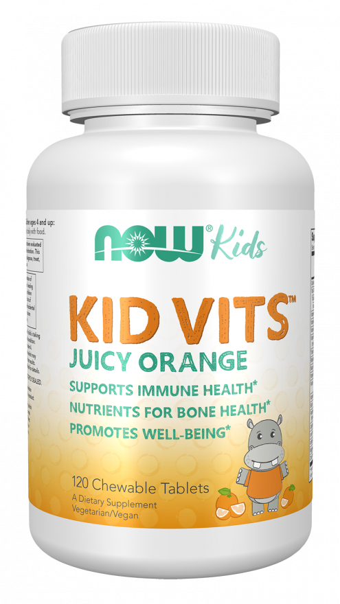 Картинки NOW Kid Vits Chewable Juicy Orange, Мультивитамины для детей, 120 жевательных таблеток