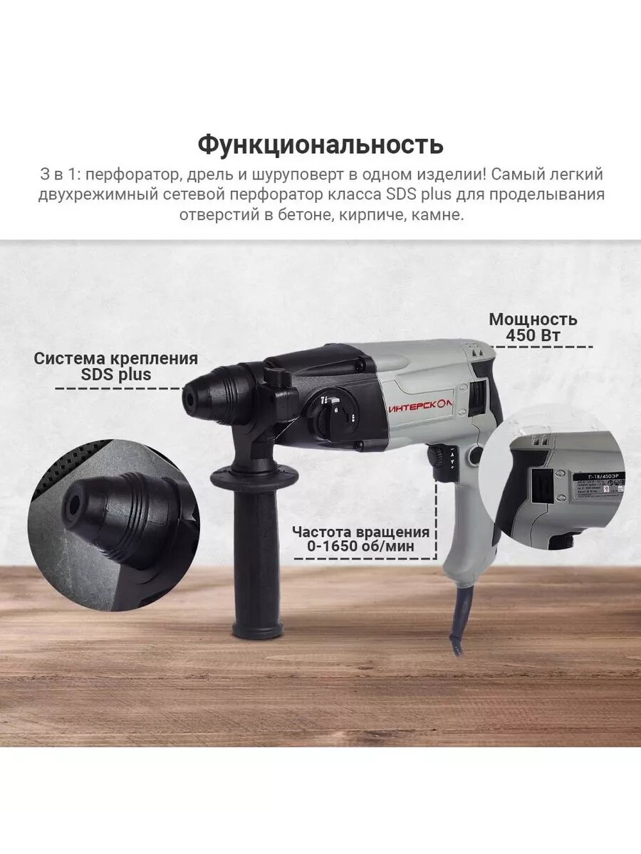 ИНТЕРСКОЛ Перфоратор SDS-Plus П-18/450ЭР ИНТЕРСКОЛ 66.0.3.00 — фото 1