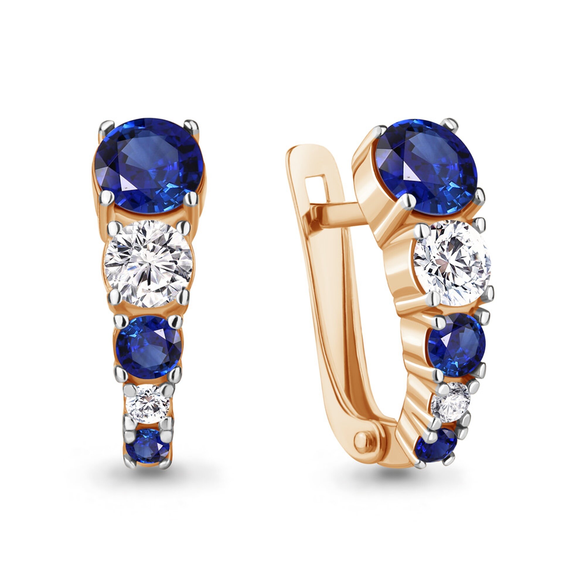 Серьги Diamant online, серебро, 925 проба, золочение, фианит, сапфир синтетический