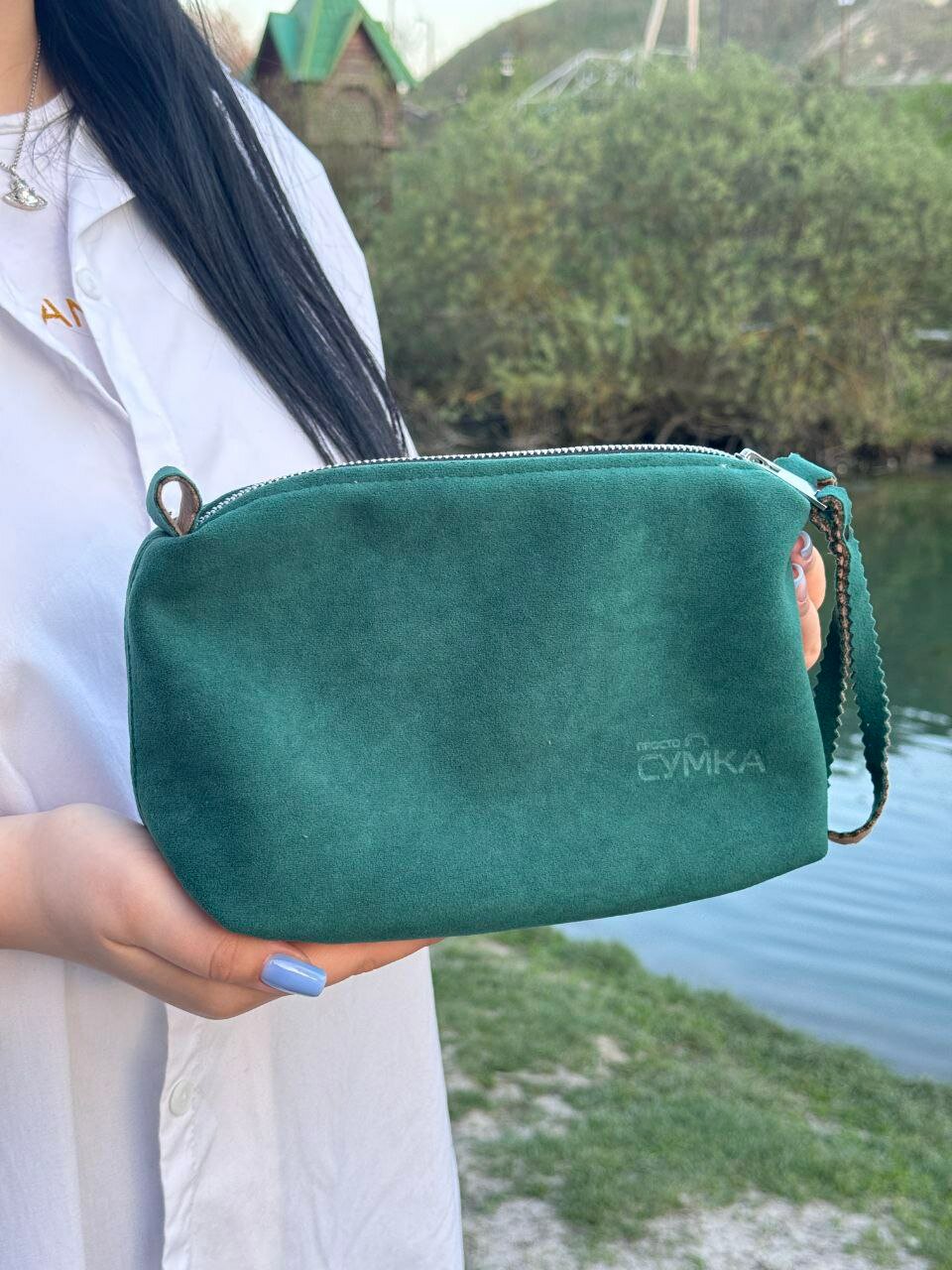 Косметичка ширина: 8 см., высота: 13 см., длина: 24 см., , изумрудный — фото 1