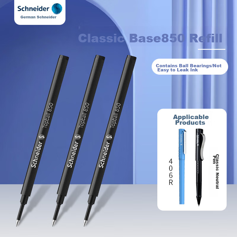 Schneider German Imported Pen Refills, Classic Base Refills, Imported Gel Pen Refills, 0.5mm Black, 850, 3-Pack