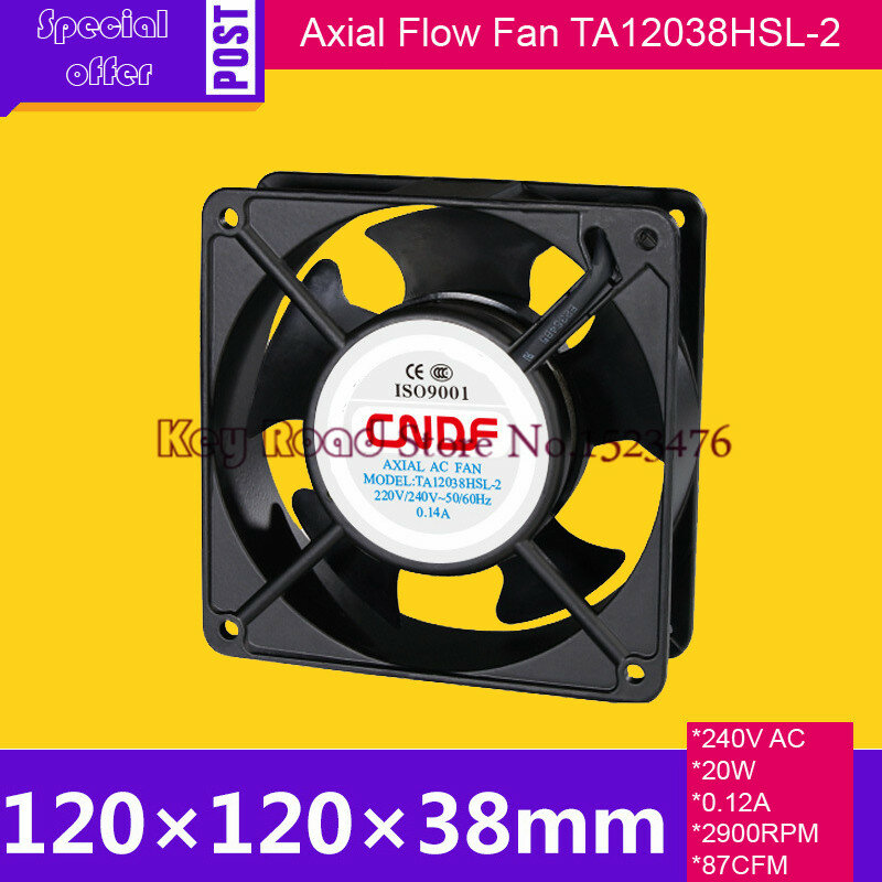 240V AC 60HZ 0.12A 20W 2900RPM 120*38mm Anticorrosion Cooling Radiator Axial Вентилятор TA12038HSL-2 FZY for Electroplate Factory