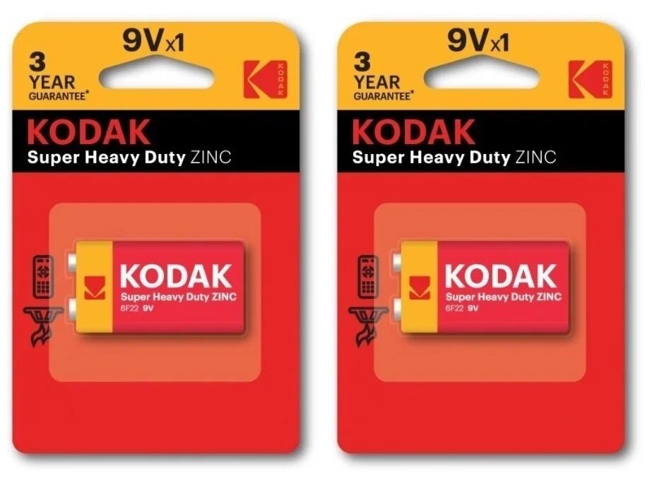 Батарейки Kodak, солевые, типоразмер Крона, емкость 250 Ач, в блистере, 2 шт — фото 1