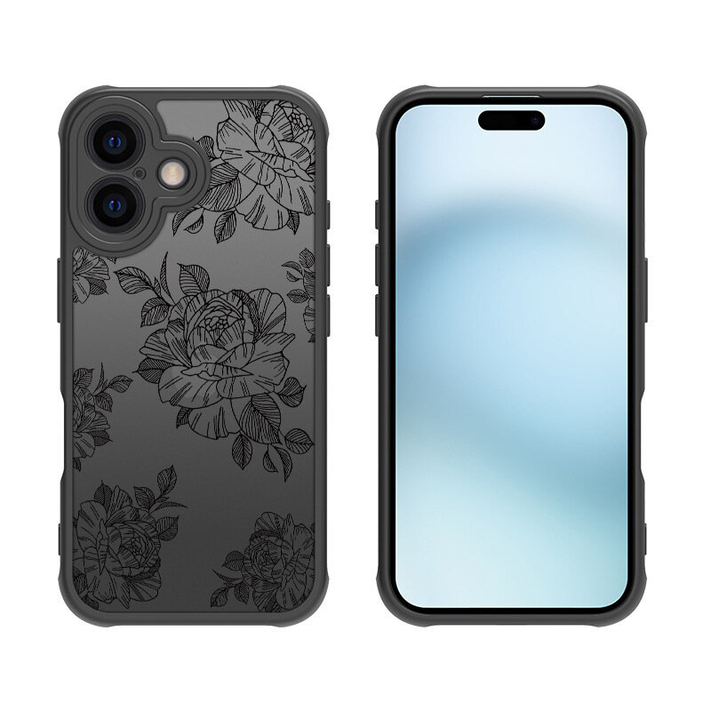 Чехол Creative Case Print для Apple iPhone 16 (айфон 16) противоударный, черный цветок — фото 1