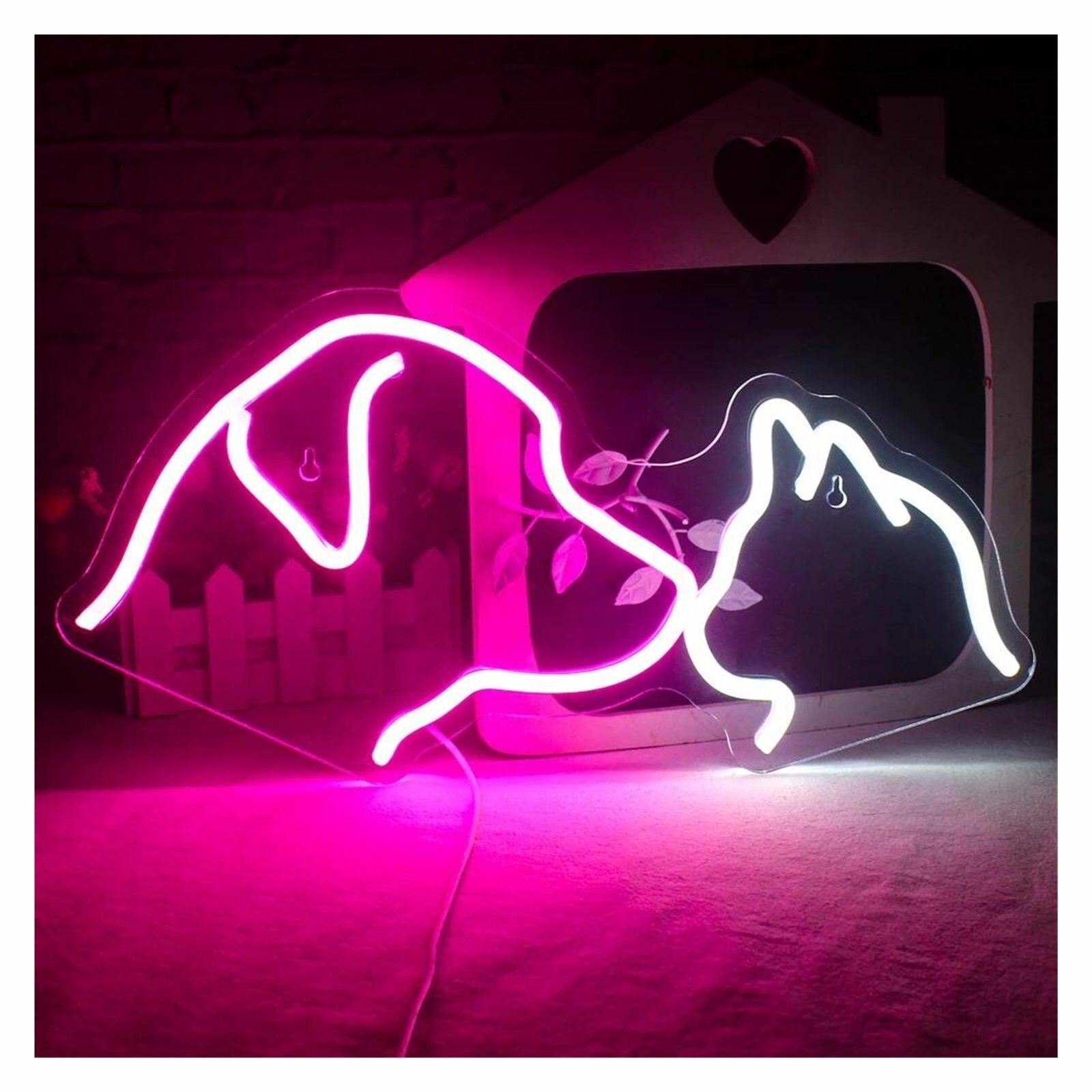 Собака Кошка Неоновая Вывеска Светодиодная Лампа Для Декора Стены Освещенная 40смx20см