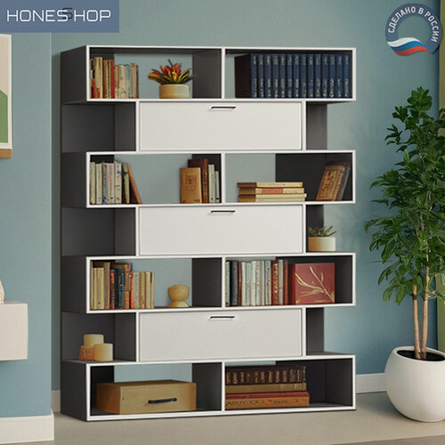 Изображение товара Стеллаж Делиа ЛДСП корпус графит, фасад белый (кромка - белый), 90х40х190