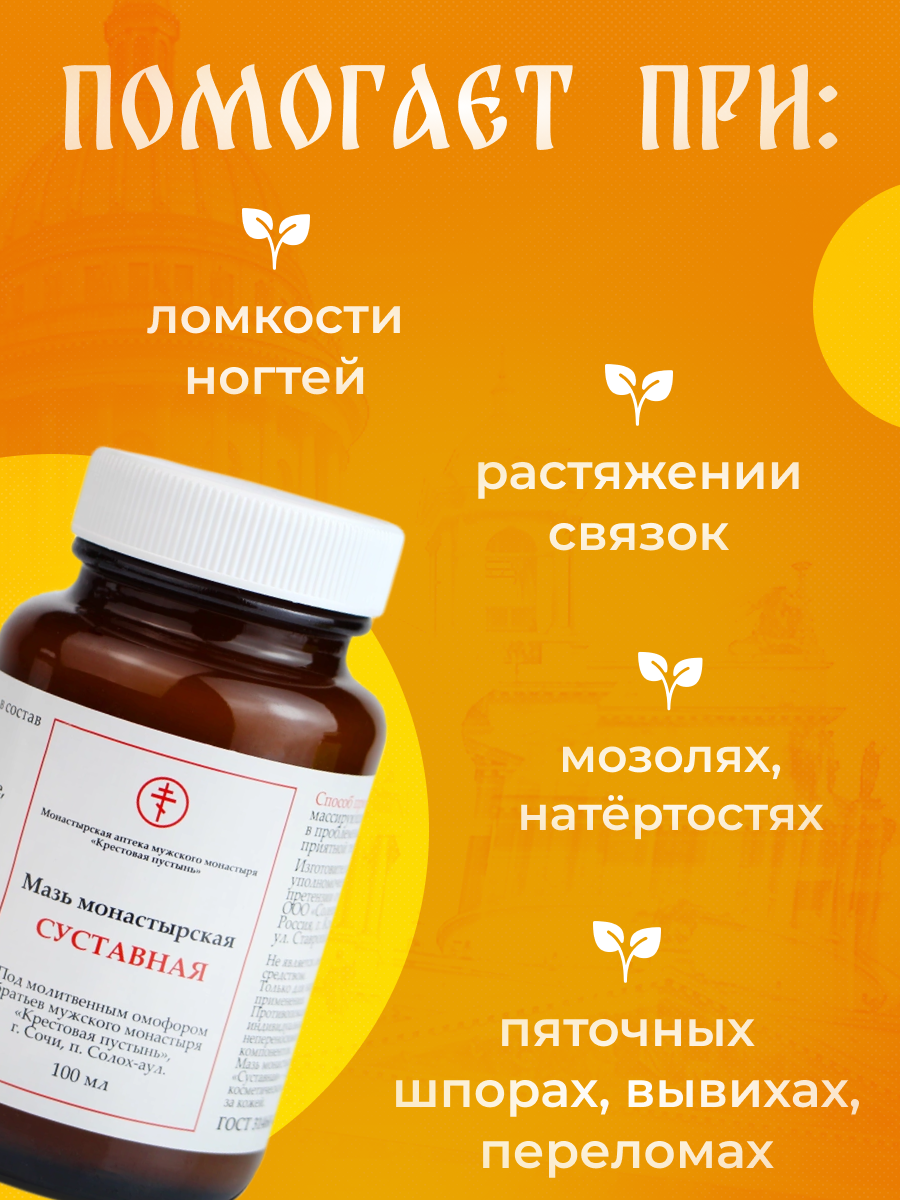 Лекарства От Артроза И Артрита Мазь Монастырская Бизорюк Суставная Солох-Аул, стекло, 100 мл.