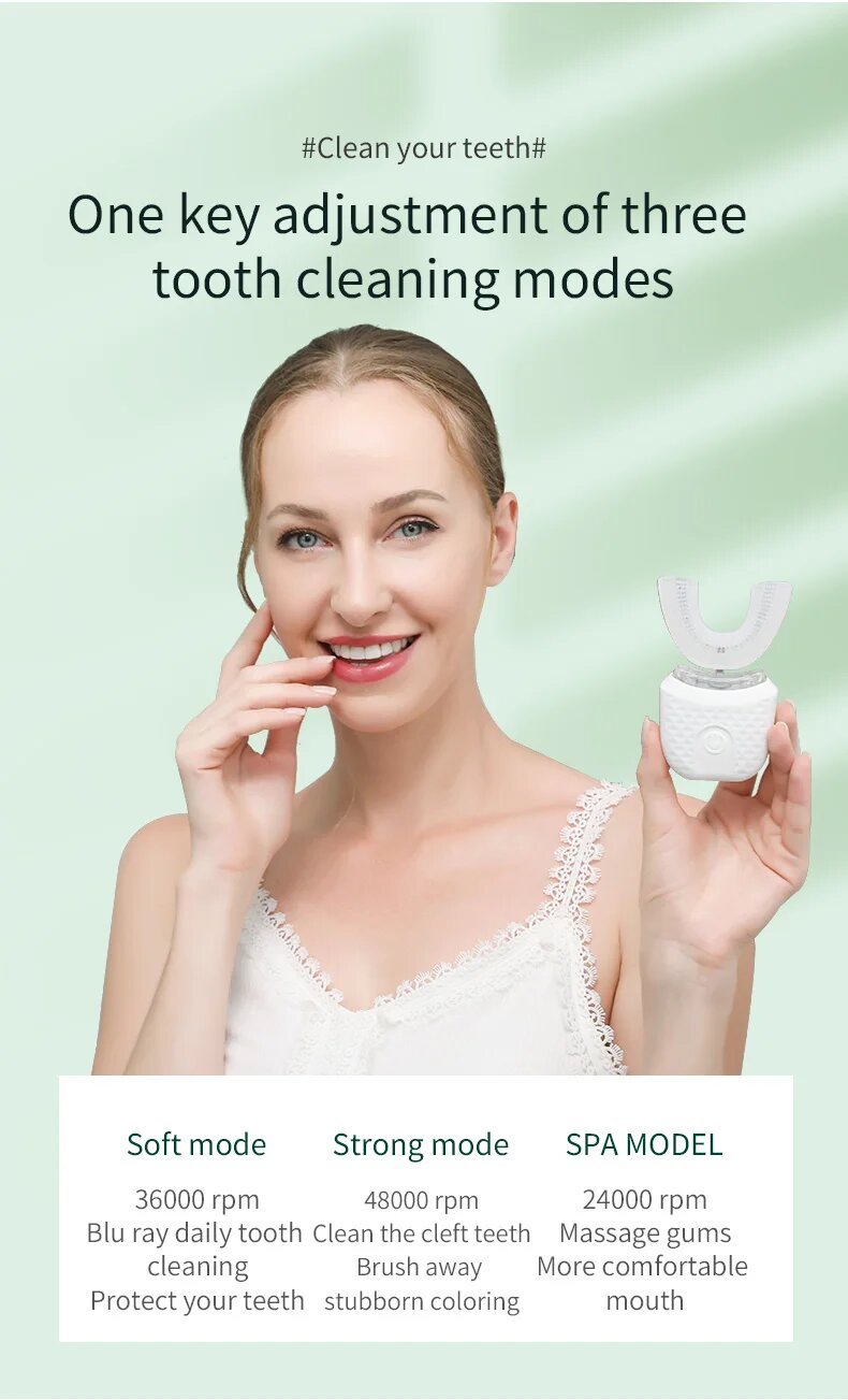 Автоматическая электрическая зубная щетка 360 градусов, White and 1 Nozzles
