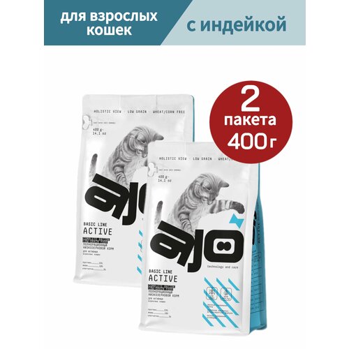 Сухой полнорационный корм для кошек AJO (АЙО) Cat Аctive, для взрослых, 2 шт по 0,4 кг