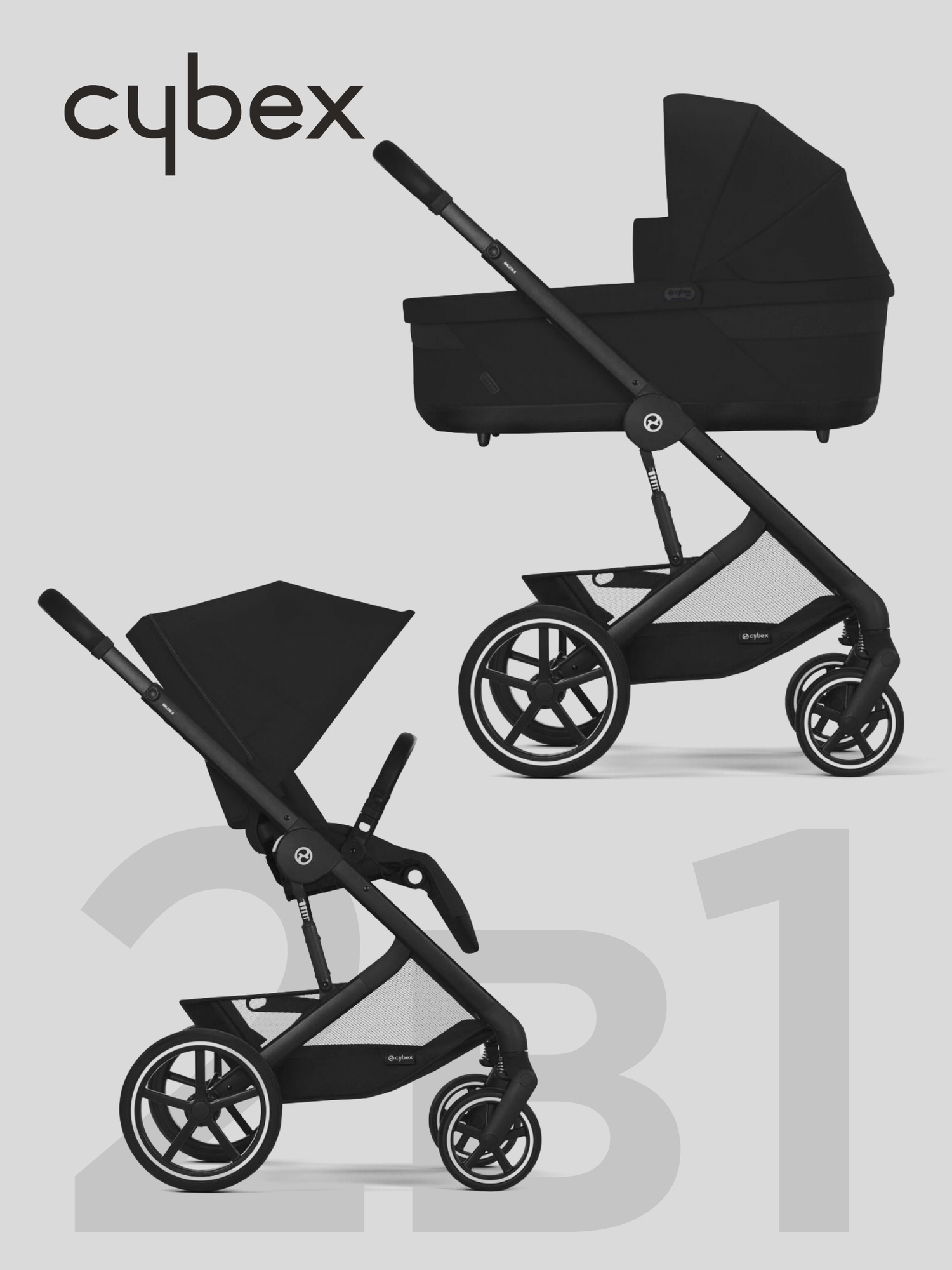 Детская коляска Cybex Balios S LUX 2 в 1 NEW 2025, Moon Black с дождевиком